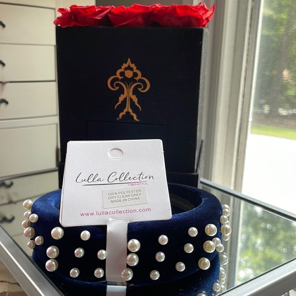 Lulla Collection Navy Velvet Headband with Pearls
